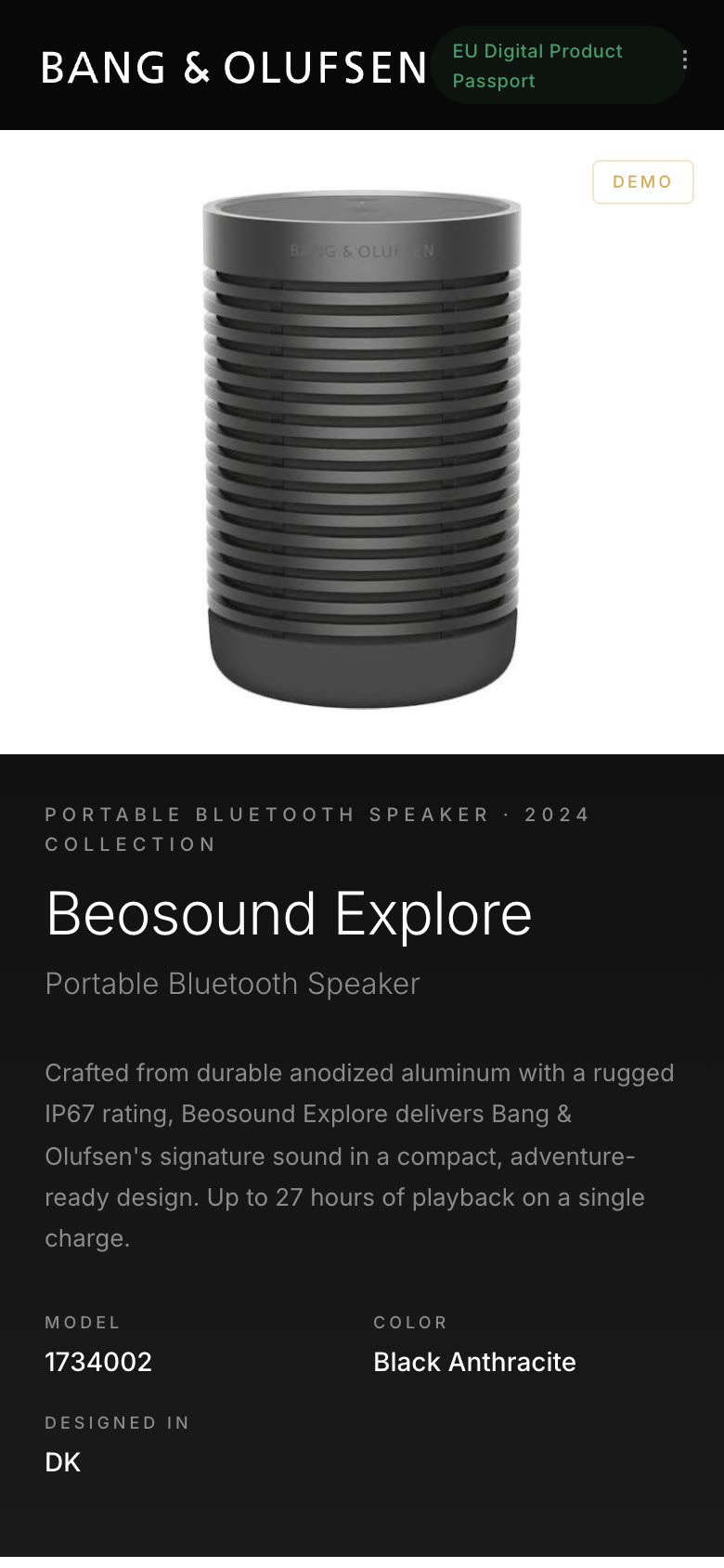Screenshot: Bang & Olufsen