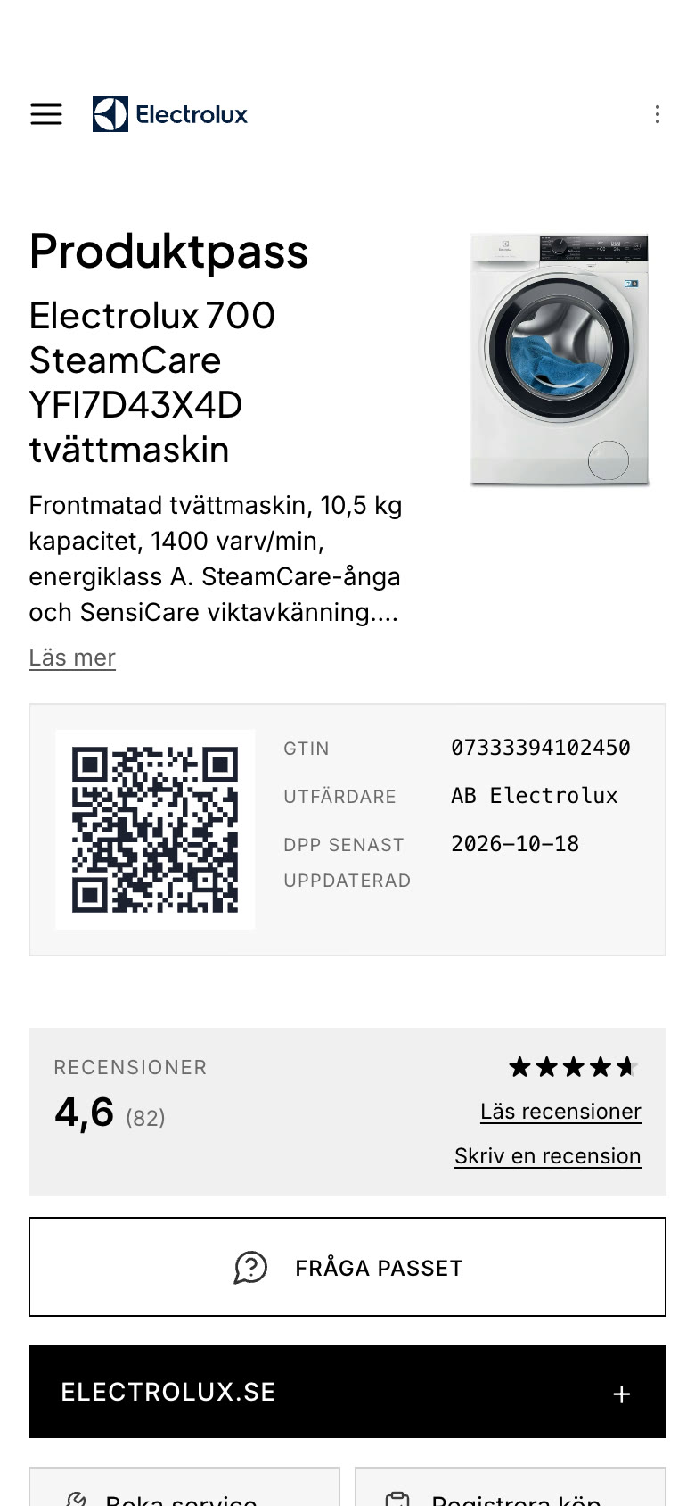 Screenshot: Electrolux