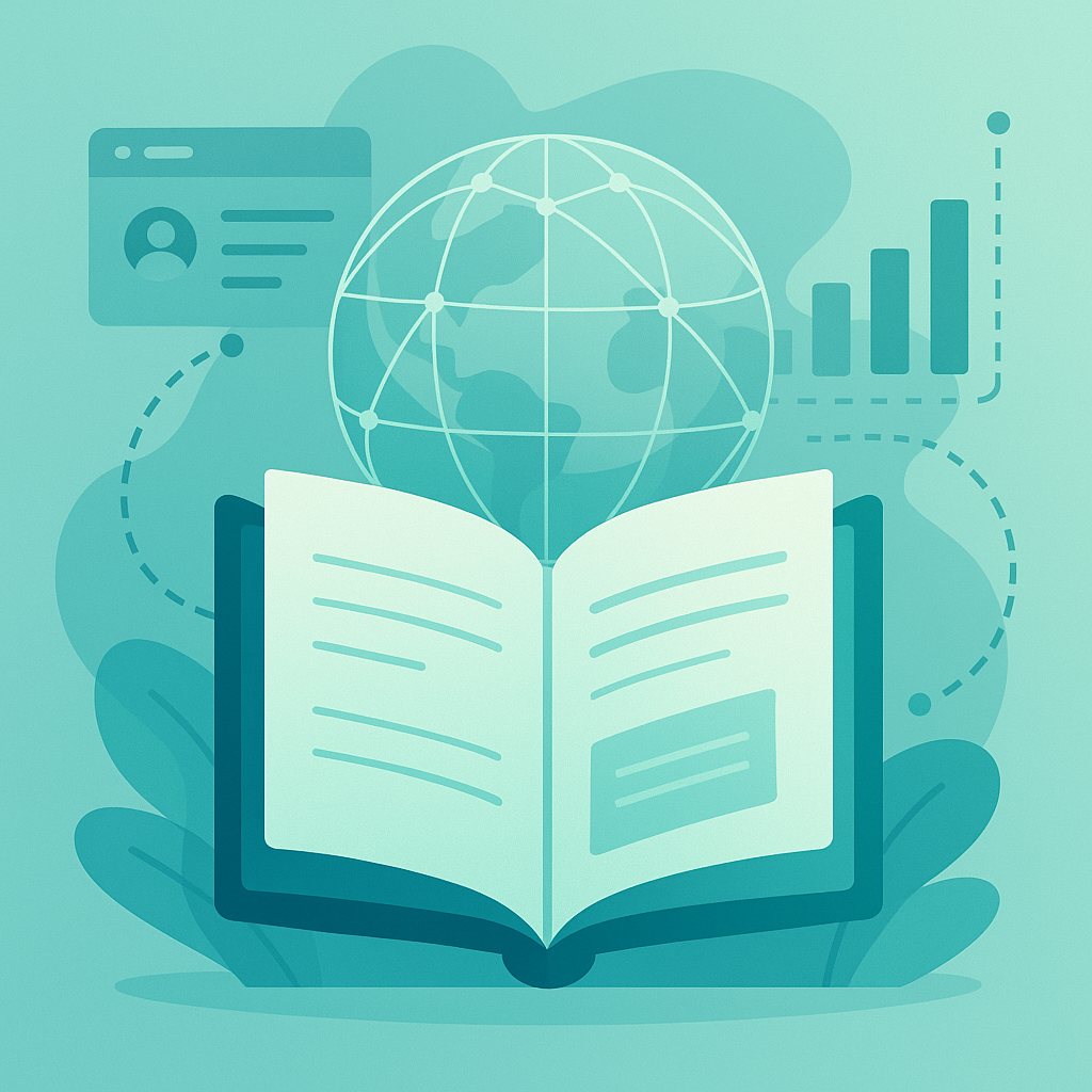 Illustration of transparent data flow and open book representing data transparency for digital product passports